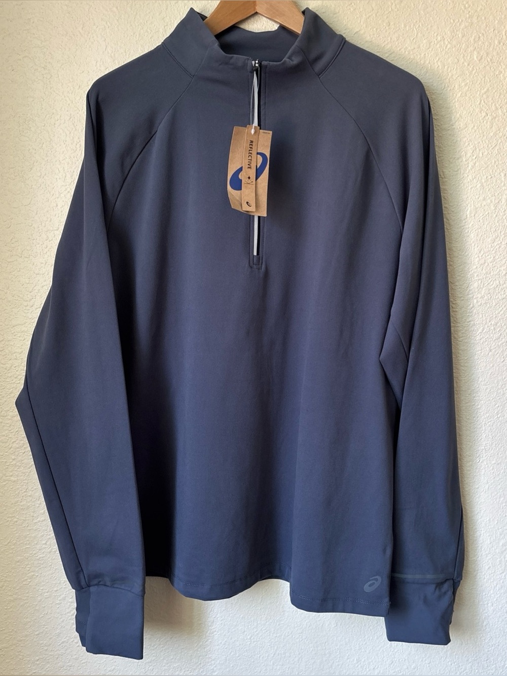 ASICS Men’s Knit Fleece Reflective 1/4 Zip Pullover - Charcoal, Large, NWT